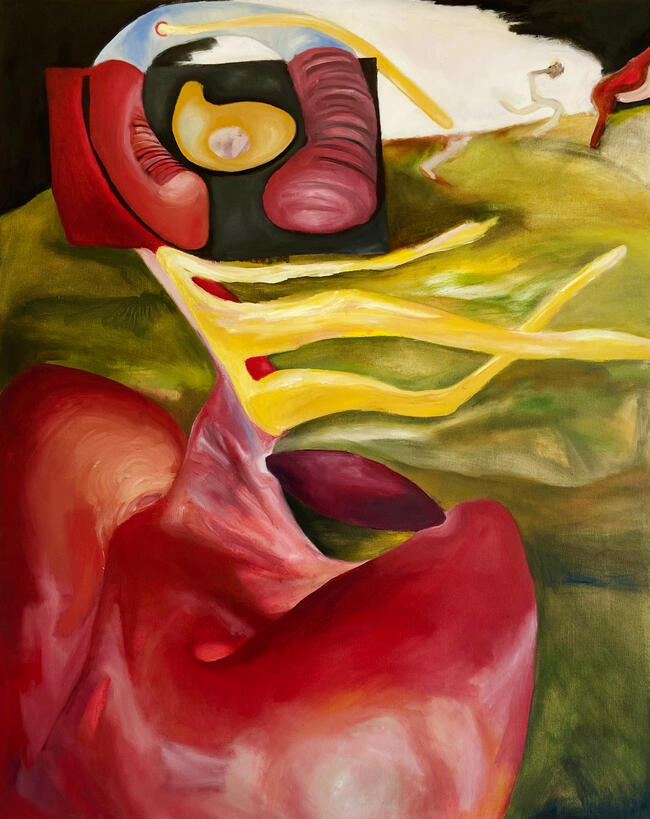 'I remember them with my stomach' 200 x 135 cm. Oil on Canvas.